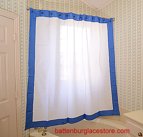 Shower Curtain. White with Marina blue border